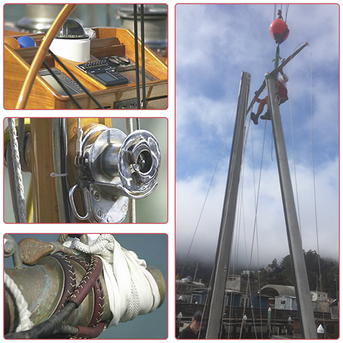 Man Servicing a Yacht and Various Parts of a Yacht